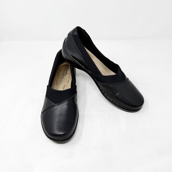 [Clarks] Black Cora Charm Leather Slip On Flats Round Toe Comfort Size 10M - Picture 8 of 11